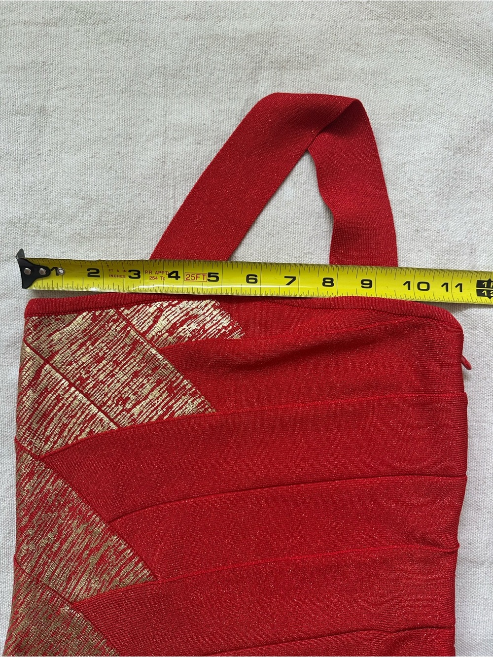Bebe Addiction Red/Gold Foil Bandage Mini Dress Halter Neck Asymmetrical Hem XS - Picture 6 of 11